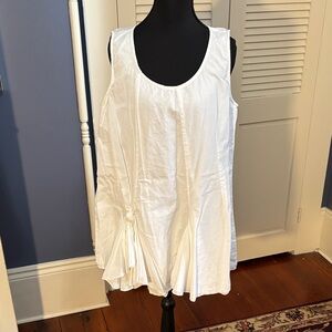 Relaxed White Scoop Neck Tank with Tassel Detail